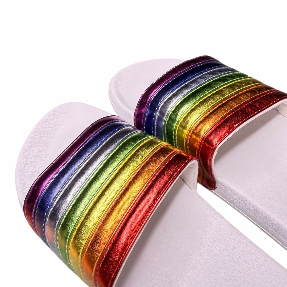 Time and Tru Multicolor Striped Slides